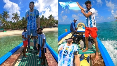 Football fans with Lionel Messi's giant cutout and Argentina flag. (Facebook/Mohammed Swadikh) Football fans with Lionel Messi's giant cutout and Argentina flag. (Facebook/Mohammed Swadikh)