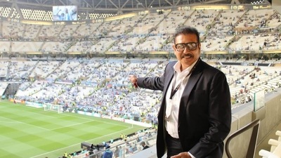Ravi Shastri in attendance at Lusail Stadium where the FIFA World Cup 2022 final between Argentina and France is all set to be played (twitter) Ravi Shastri in attendance at Lusail Stadium where the FIFA World Cup 2022 final between Argentina and France is all set to be played (twitter)