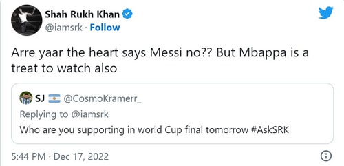 Shah Rukh Khan on Twitter.