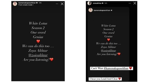 Kareena Kapoor reviews White Lotus season 2 and makes a special request to Zoya Akhtar via Instagram Stories. Kareena Kapoor reviews White Lotus season 2 and makes a special request to Zoya Akhtar via Instagram Stories.