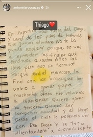 Messi's wife Antonella Roccuzzo then posted a picture of Thiago's message of support on Instagram. (Instagram) Messi's wife Antonella Roccuzzo then posted a picture of Thiago's message of support on Instagram. (Instagram)