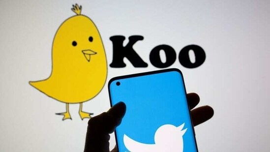 Twitter logo is seen on smartphone in front of displayed Koo app logo.(Reuters)