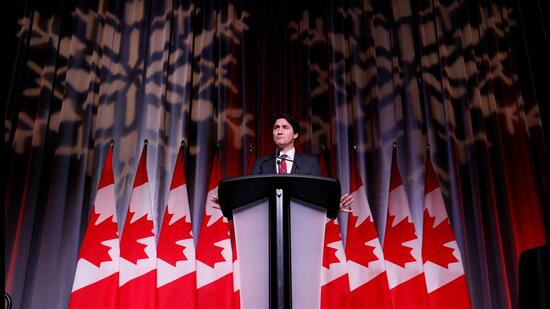 Canada's Prime Minister Justin Trudeau speaks at the Liberal national caucus holiday party in Ottawa, Ontario, Canada. (REUTERS)