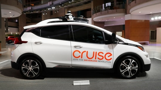 General Motor's autonomous electric Bolt EV is displayed in Detroit. (AP)