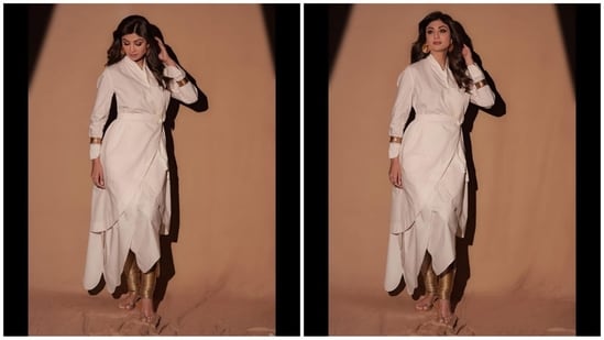 Shilpa Shetty exemplifies grace and refinement. Shilpa can carry off any dress, from formal pantsuits to classic designer outfits, with the utmost grace. We are completely awestruck by her breathtaking appearance in a recent post where she is giving gladiator vibes in an all-white and golden ensemble.(Instagram/@theshilpashetty)