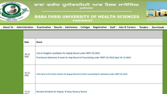 Punjab NEET UG Provisional Seat allotment result out at bfuhs.ac.in