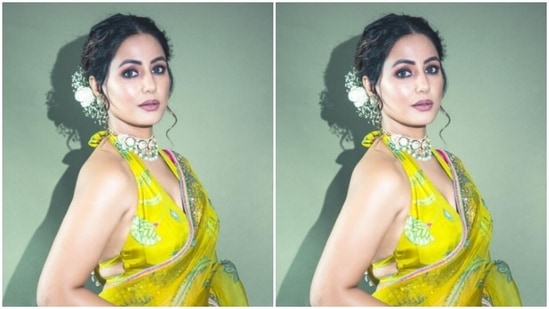 Hina Khan's yellow floral saree with backless blouse is perfect pick for  this wedding season