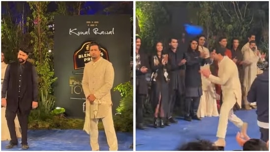 Vicky Kaushal walks ramp in pastel ochre sherwani, breaks into a dance (Instagram/@manav.manglani)
