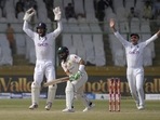 England appeal successfully for a caught behind against Mohammad Rizwan(AP) England appeal successfully for a caught behind against Mohammad Rizwan(AP)