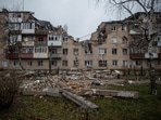 A view shows a residential building damaged by a Russian military strike, amid Russia's attack on Ukraine.