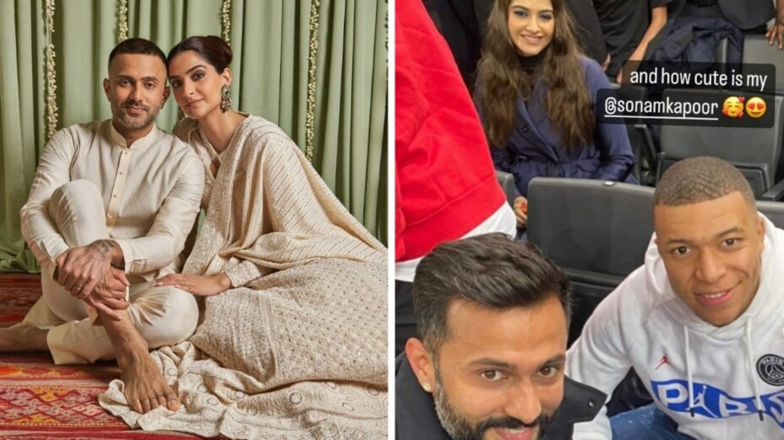 Sonam Kapoor is all smiles as she poses with Anand Ahuja, Kylian Mbappe. See pic