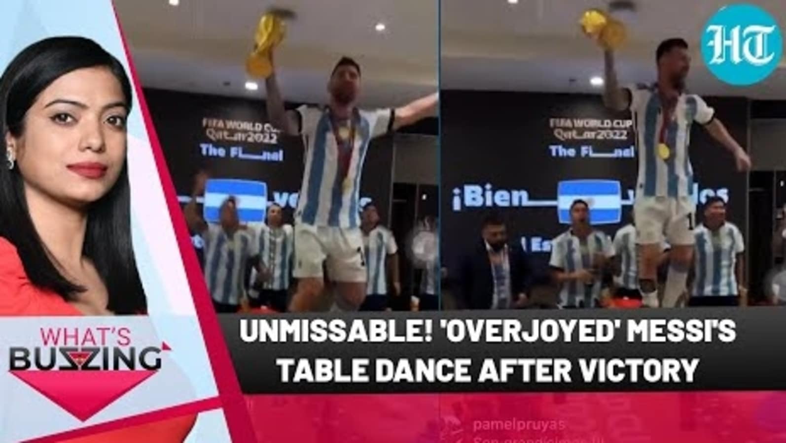 Messi hops onto a table, dances with World Cup trophy in wild team party | WHAT'S BUZZING