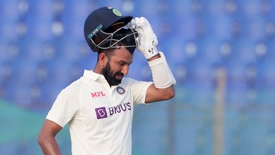 India's Cheteshwar Pujara celebrates his century during the 3rd day of the 1st Test (ANI )