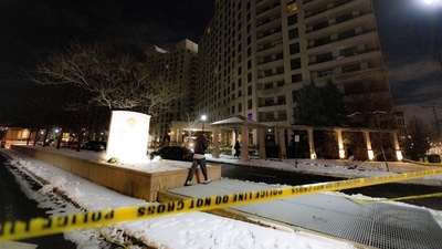 The scene after a fatal mass shooting at a condominium building in the Toronto suburb of Vaughan, Ontario, Canada on Monday. (REUTERS)
