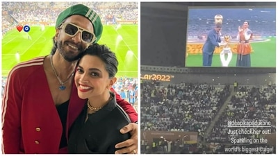 Ranveer Singh praised Deepika Padukone as she unveiled the FIFA World Cup trophy. The couple was among the many celebs who attended the final match in Qatar between Argentina and France. Ranveer Singh praised Deepika Padukone as she unveiled the FIFA World Cup trophy. The couple was among the many celebs who attended the final match in Qatar between Argentina and France.