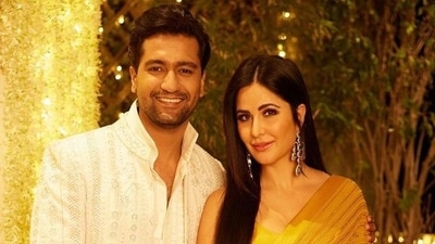 Actor Vicky Kaushal with wife, actor Katrina Kaif, at an event.