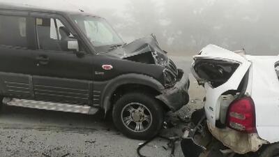 The vehicles damaged in the accident, in Yamunanagar on Sunday. (ANI)