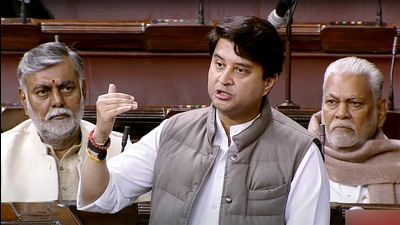 Union civil aviation minister Jyotiraditya Scindia speaks in the Rajya Sabha during the Winter Session of Parliament, on Monday. (ANI) Union civil aviation minister Jyotiraditya Scindia speaks in the Rajya Sabha during the Winter Session of Parliament, on Monday. (ANI)