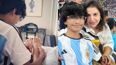 After Farah Khan treated her son Czar to ‘best seats’ at the FIFA World Cup 2022 Final, she shared a photo of him pressing her feet. After Farah Khan treated her son Czar to ‘best seats’ at the FIFA World Cup 2022 Final, she shared a photo of him pressing her feet.
