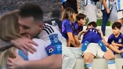 Lionel Messi got emotional with his family. (Twitter) Lionel Messi got emotional with his family. (Twitter)