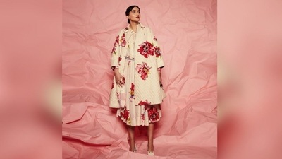 Sonam Kapoor looks dreamy in a quilted floral jacket and mexi dress from the shelves of clothing brand Pero. (Instagram/@sonamkapoor) Sonam Kapoor looks dreamy in a quilted floral jacket and mexi dress from the shelves of clothing brand Pero. (Instagram/@sonamkapoor)