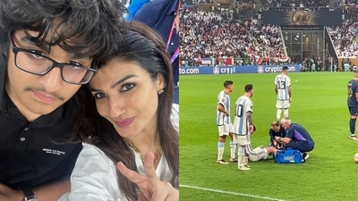 Raveena Tandon watched the FIFA World Cup final with son Ranbir Thadani. (Instagram) Raveena Tandon watched the FIFA World Cup final with son Ranbir Thadani. (Instagram)