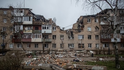 A view shows a residential building damaged by a Russian military strike, amid Russia's attack on Ukraine. (REUTERS)