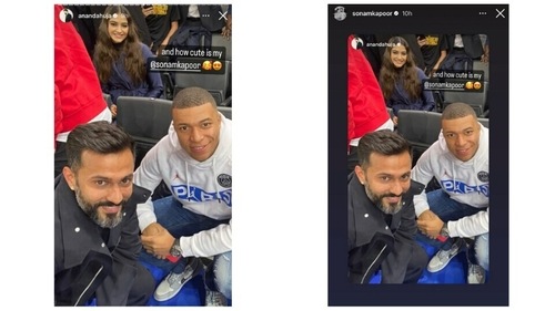 Sonam Kapoor re-shares Anand Ahuja's story via Instagram Stories.