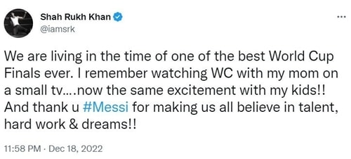 Shah Rukh Khan tweeted about the world cup final. Shah Rukh Khan tweeted about the world cup final.
