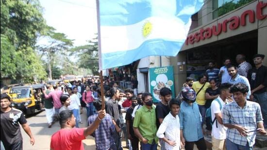 Argentine fans line up outside Thrissur restaurant for free Biryani (HT Photo)