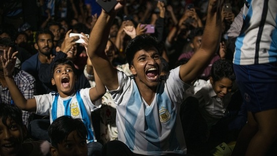 Argentina fans in Kochi celebrate.(AP)