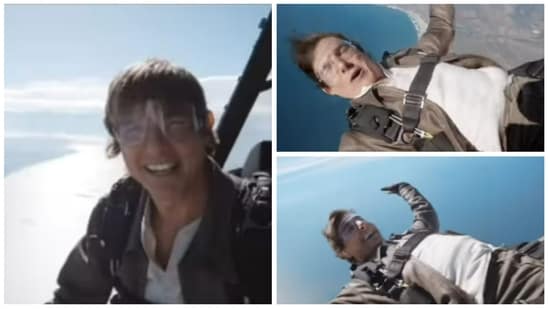 Tom Cruise performing a stunt in a new video.