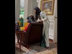 The image, taken from Twitter video, shows Mahua Moitra with her pet dog Henry.
