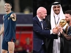 Cristiano Ronaldo; Lionel Messi with FIFA World Cup trophy Cristiano Ronaldo; Lionel Messi with FIFA World Cup trophy