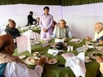 Prime Minister Narendra Modi attends a lunch in Parliament. 
