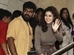 Vignesh Shivan with Nayanthara at a movie theatre in Chennai. Vignesh Shivan with Nayanthara at a movie theatre in Chennai.