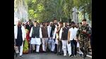 Jharkhand chief minister Hemant Soren with a delegation of MLAs comes out after meeting with Governor Ramesh Bais in Ranchi on Tuesday. (ANI) Jharkhand chief minister Hemant Soren with a delegation of MLAs comes out after meeting with Governor Ramesh Bais in Ranchi on Tuesday. (ANI)