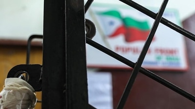 A sealed Popular Front of India office in Hyderabad. (PTI)
