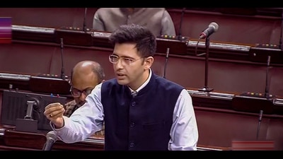 AAP MP Raghav Chadha speaks in the Rajya Sabha during the ongoing Winter Session of Parliament, in New Delhi on Tuesday. (PTI) AAP MP Raghav Chadha speaks in the Rajya Sabha during the ongoing Winter Session of Parliament, in New Delhi on Tuesday. (PTI)