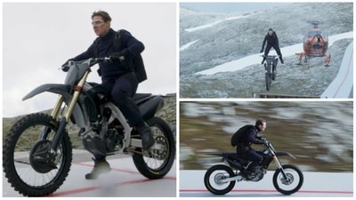 Tom Cruise performing a stunt in Mission Impossible 7. Tom Cruise performing a stunt in Mission Impossible 7.