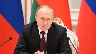 Russian President Vladimir Putin attends a news conference with Belarusian President Alexander Lukashenko following their meeting in Minsk, Belarus on Monday. (via REUTERS)