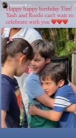 Karan Johar shared a picture of his twins, Yash and Roohi, with Taimur, for his birthday.