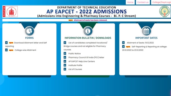 AP EAMCET 2022 seat allotment result out for Bi.P.C at eapcet-sche ...