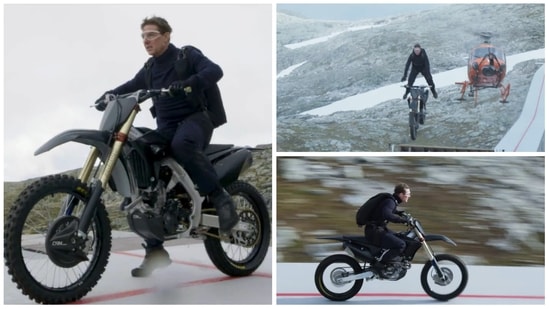 Tom Cruise performing a stunt in Mission Impossible 7.