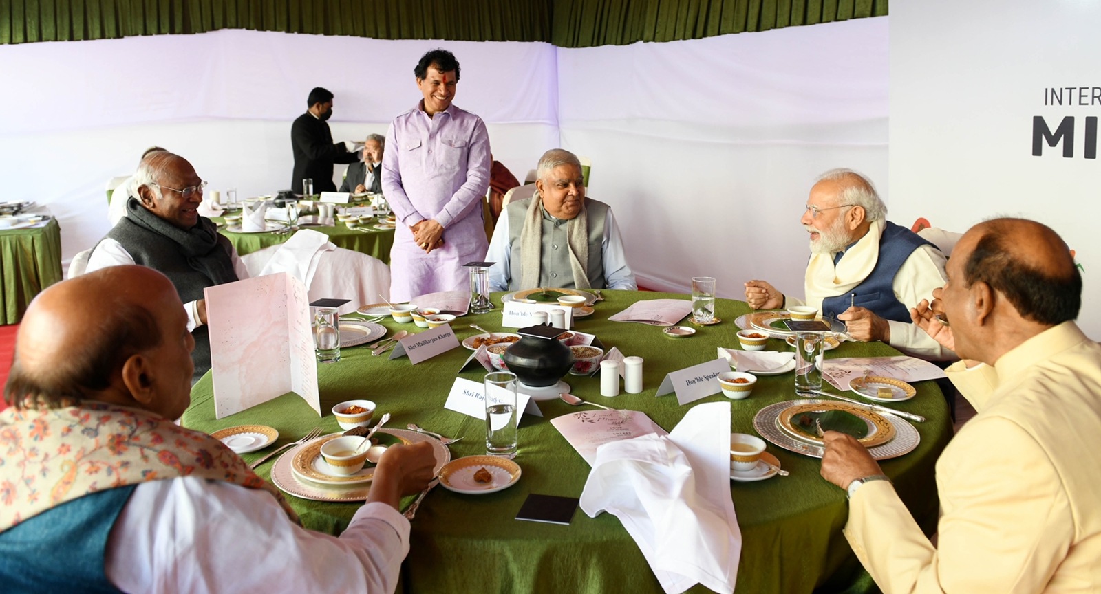 Prime Minister Narendra Modi on Tuesday, along with fellow Members of Parliament, enjoyed a lunch hosted by agriculture minister Narendra Tomar to mark Millet Year 2023. Prime Minister Narendra Modi on Tuesday, along with fellow Members of Parliament, enjoyed a lunch hosted by agriculture minister Narendra Tomar to mark Millet Year 2023.