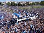 The Argentine soccer team that won the World Cup title ride on an open bus during their homecoming parade in Buenos Aires, Argentina, Tuesday, Dec. 20, 2022. AP/PTI(AP12_21_2022_000005A) The Argentine soccer team that won the World Cup title ride on an open bus during their homecoming parade in Buenos Aires, Argentina, Tuesday, Dec. 20, 2022. AP/PTI(AP12_21_2022_000005A)