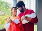 Nayanthara and Vignesh Shivan with their twins. Nayanthara and Vignesh Shivan with their twins.