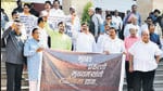 Nagpur, India - December 21, 2022: Maha Vikas Aghadi MLAs protest against the Maharashtra Government demanding resignation of Chief Minster Eknath Shinde, on the third day of the Winter Session of Maharashtra State Assembly, at Vidhan Bhawan, in Nagpur, Wednsday, December 21, 2022. (Photo by Sunny Shende/HT Photo) (HT PHOTO) Nagpur, India - December 21, 2022: Maha Vikas Aghadi MLAs protest against the Maharashtra Government demanding resignation of Chief Minster Eknath Shinde, on the third day of the Winter Session of Maharashtra State Assembly, at Vidhan Bhawan, in Nagpur, Wednsday, December 21, 2022. (Photo by Sunny Shende/HT Photo) (HT PHOTO)