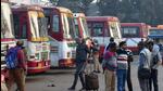 UPSRTC buses parked at Prayagraj depot on Wednesday. (HT PHOTO) UPSRTC buses parked at Prayagraj depot on Wednesday. (HT PHOTO)