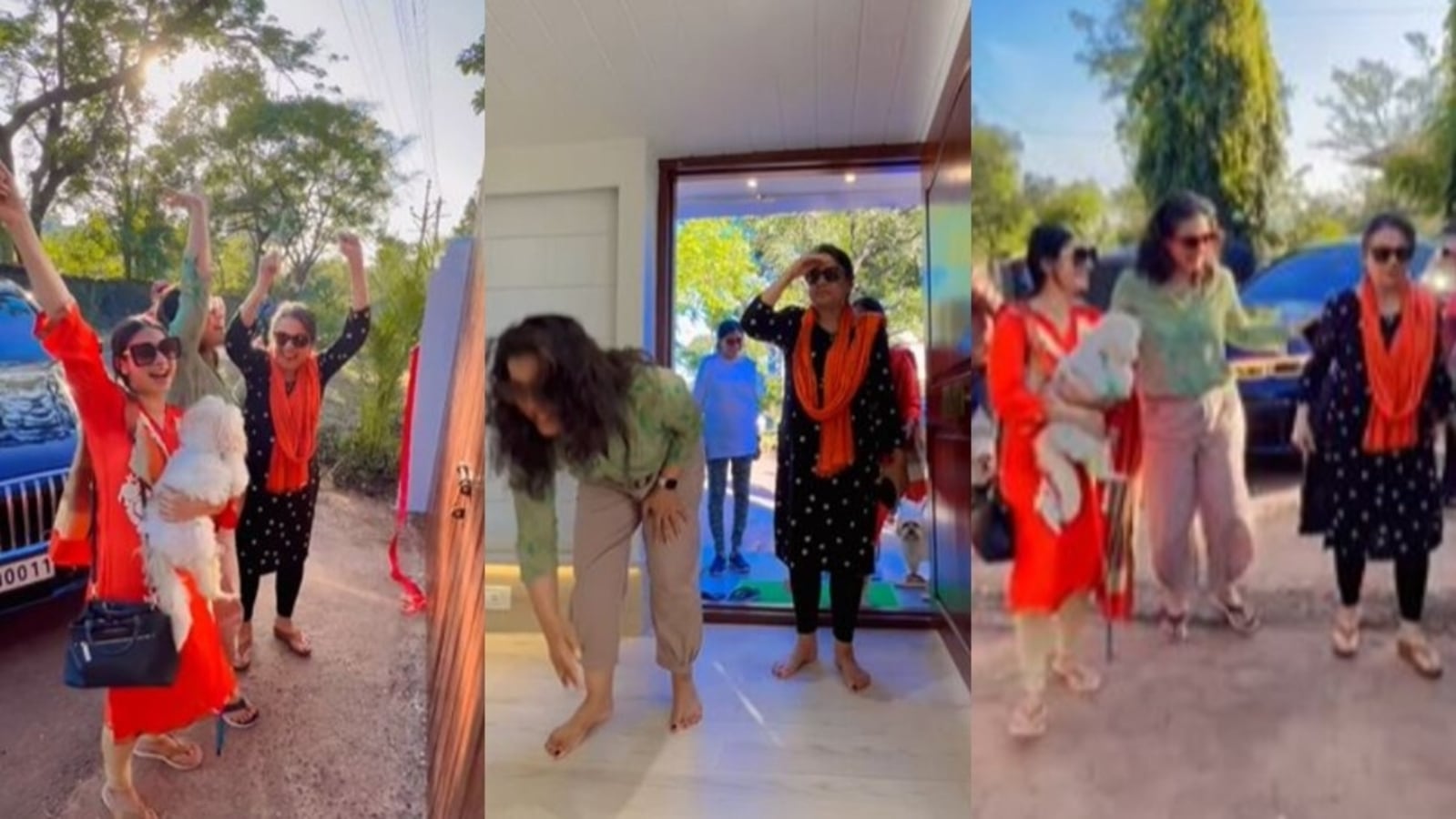 Kajol takes off her shoes and takes blessings before entering Tanuja's Lonavla home with her. Watch